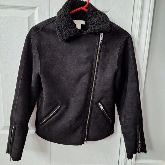 H&M Black Faux Suede Jacket with Sherpa Lining - Picture 1 of 9